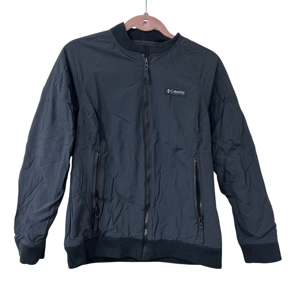 Columbia Womens Small Black Fleece Nylon Reversible Black Winter Jacket Gorpcore